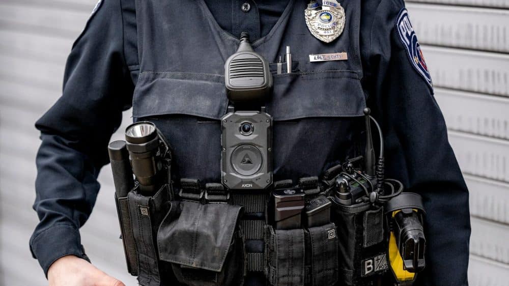 Axon body-worn camera on police officer
