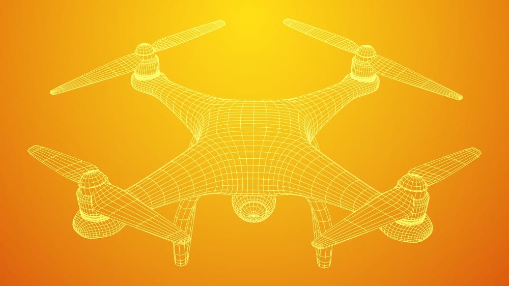Drone on yellow background - used in the oil and gas industry