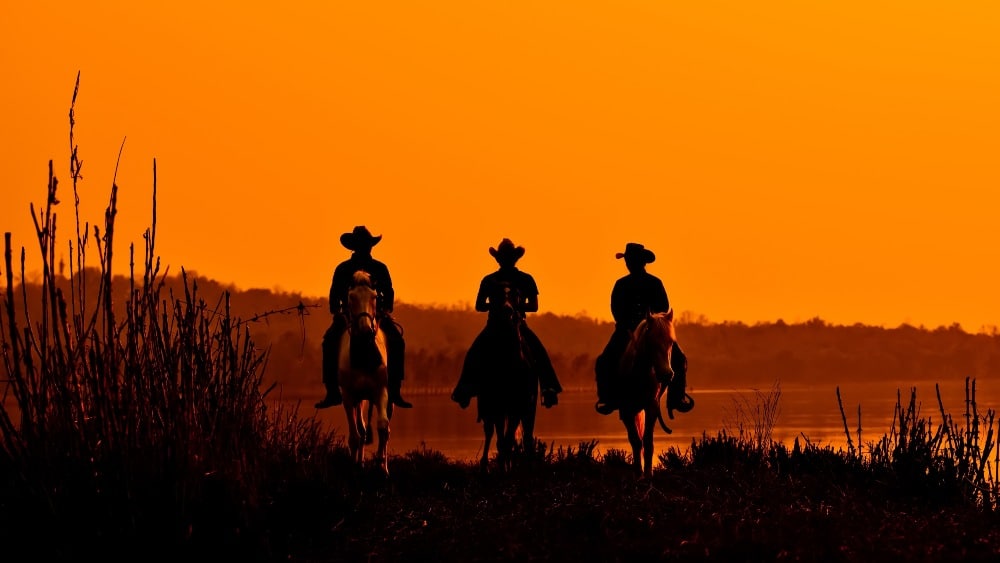 Texas scene with cowboys - Texas Night