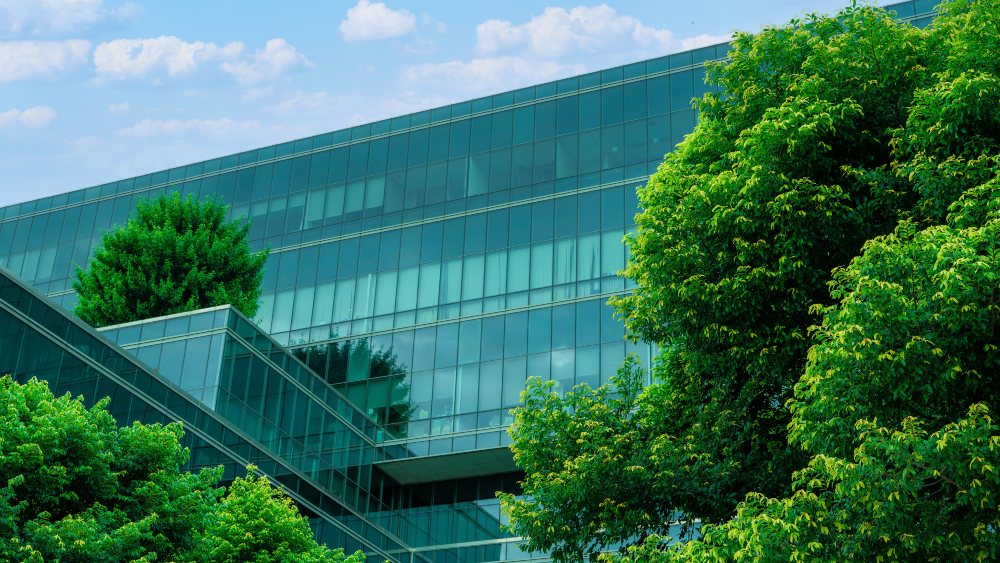 Building with green leaves - sustainability