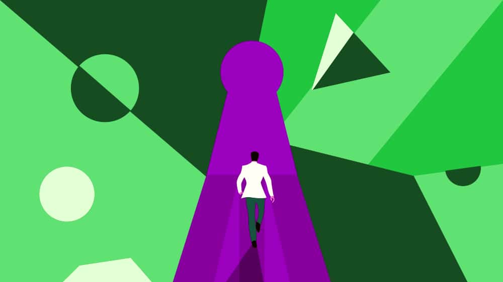 Person walking towards keyhole - campus security