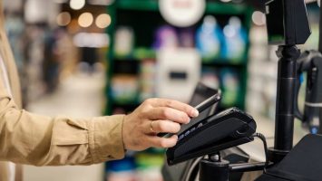 Retail - man paying at self-service
